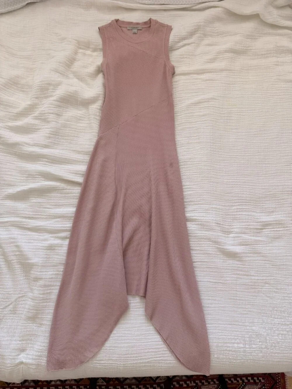 ALL SAINTS Gia Rib Pale Orchid Pink Asymmetric Sleeveless Dress Women - Size 2 - Picture 7 of 7